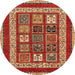 Round Machine Washable Abstract Red Rug, wshabs4182