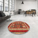 Round Abstract Red Modern Rug in a Office, abs4182