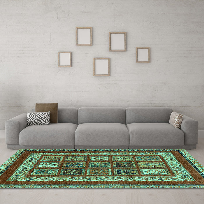 Machine Washable Abstract Turquoise Modern Area Rugs in a Living Room,, wshabs4182turq