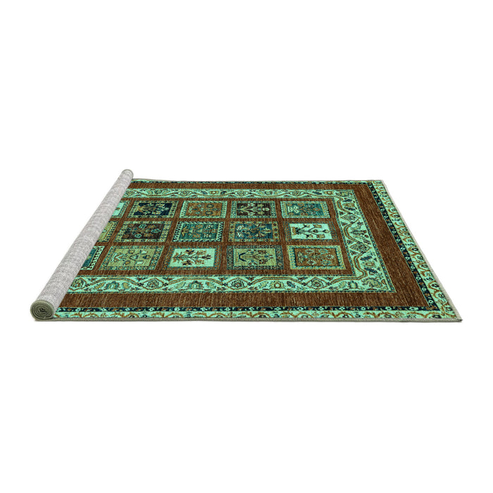 Sideview of Machine Washable Abstract Turquoise Modern Area Rugs, wshabs4182turq