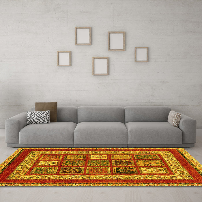 Machine Washable Abstract Yellow Modern Rug in a Living Room, wshabs4182yw