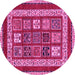 Round Machine Washable Abstract Pink Modern Rug, wshabs4182pnk