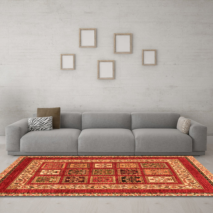 Machine Washable Abstract Orange Modern Area Rugs in a Living Room, wshabs4182org