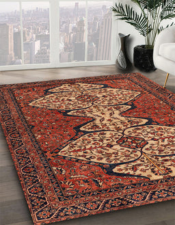 Abstract Saffron Red Modern Rug in Family Room, abs4183