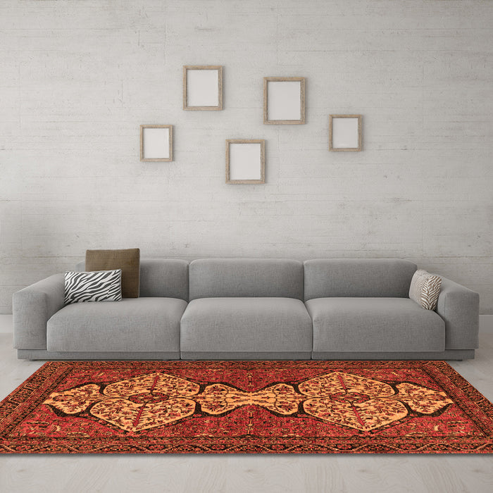 Machine Washable Abstract Orange Modern Area Rugs in a Living Room, wshabs4183org