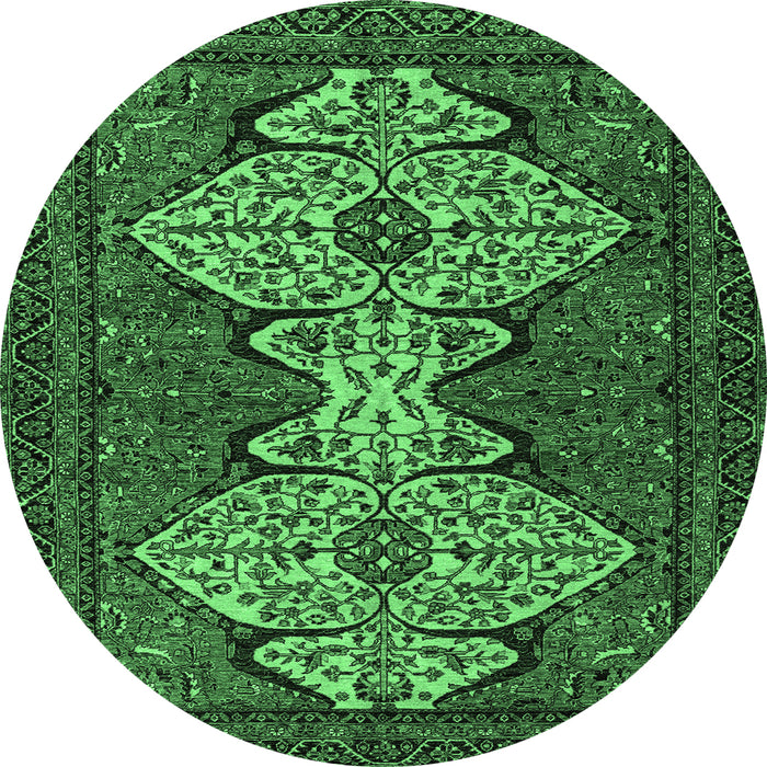 Round Machine Washable Abstract Emerald Green Modern Area Rugs, wshabs4183emgrn