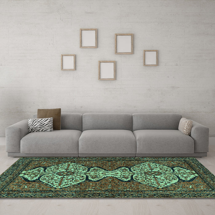 Machine Washable Abstract Turquoise Modern Area Rugs in a Living Room,, wshabs4183turq