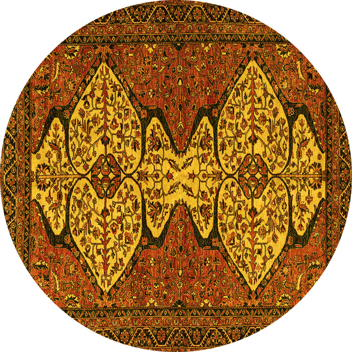 Round Abstract Yellow Modern Rug, abs4183yw