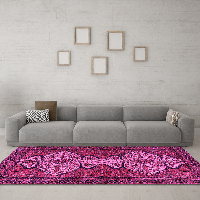 Machine Washable Abstract Pink Modern Rug in a Living Room, wshabs4183pnk