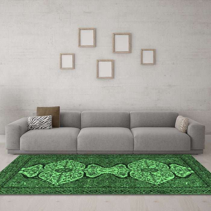 Machine Washable Abstract Emerald Green Modern Area Rugs in a Living Room,, wshabs4183emgrn