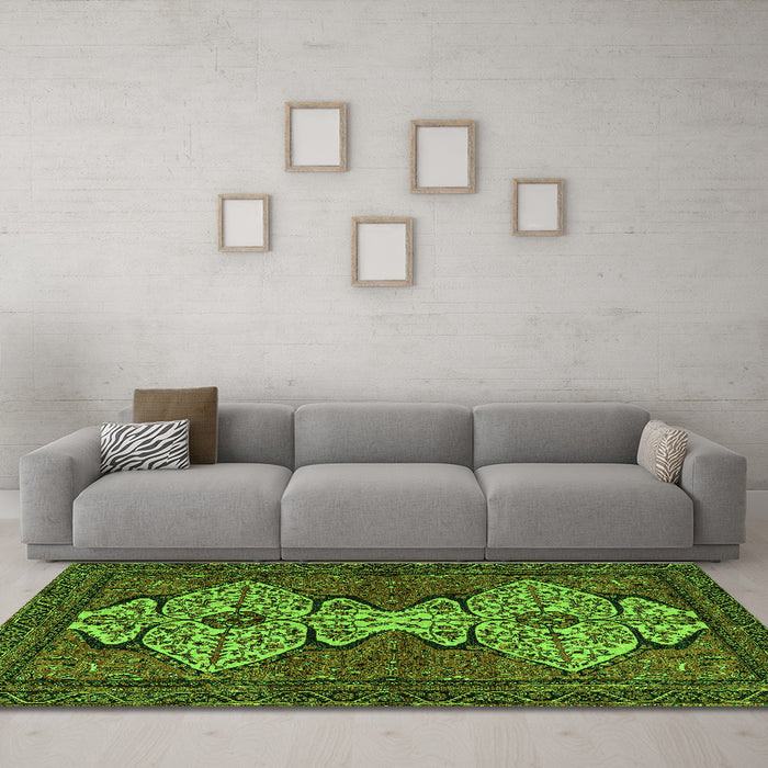 Machine Washable Abstract Green Modern Area Rugs in a Living Room,, wshabs4183grn