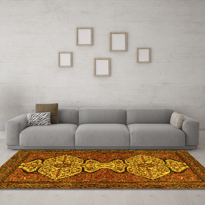 Machine Washable Abstract Yellow Modern Rug in a Living Room, wshabs4183yw