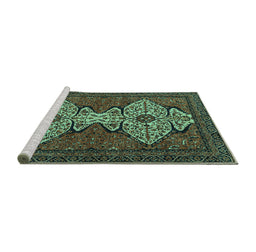 Sideview of Machine Washable Abstract Turquoise Modern Area Rugs, wshabs4183turq