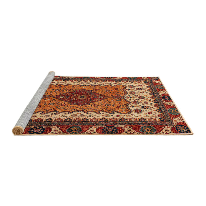 Sideview of Machine Washable Abstract Saffron Red Rug, wshabs4184