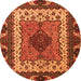 Round Machine Washable Abstract Orange Modern Area Rugs, wshabs4184org