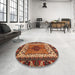 Round Machine Washable Abstract Saffron Red Rug in a Office, wshabs4184