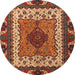 Round Machine Washable Abstract Saffron Red Rug, wshabs4184