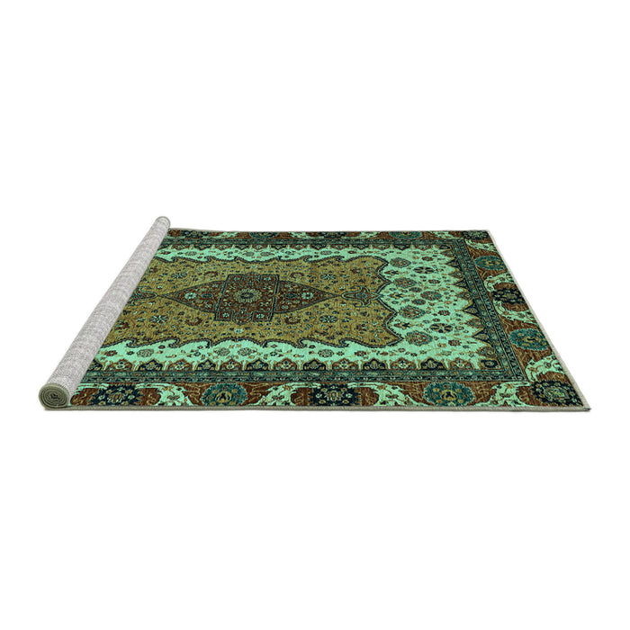 Sideview of Machine Washable Abstract Turquoise Modern Area Rugs, wshabs4184turq