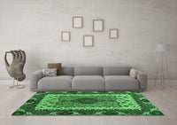 Machine Washable Abstract Emerald Green Modern Rug, wshabs4184emgrn