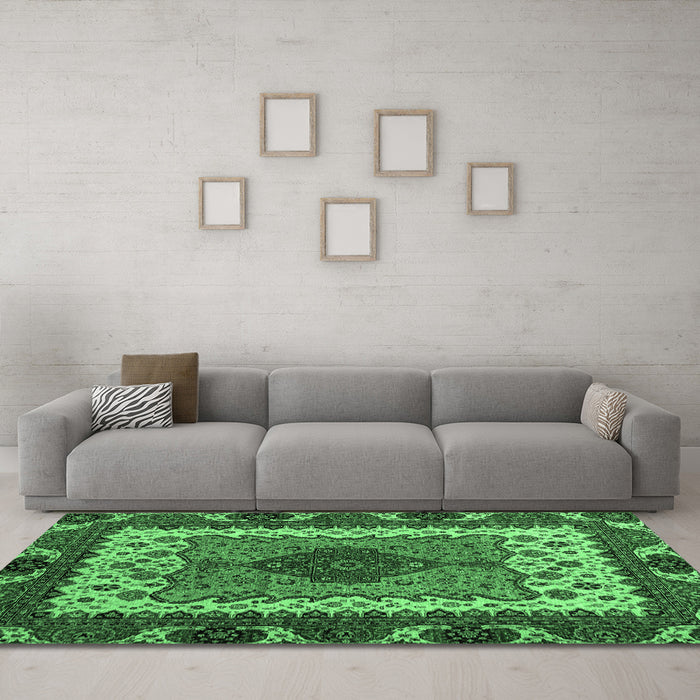 Machine Washable Abstract Emerald Green Modern Area Rugs in a Living Room,, wshabs4184emgrn