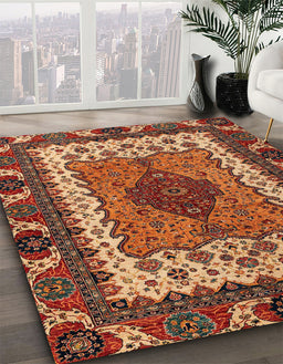Abstract Saffron Red Modern Rug in Family Room, abs4184