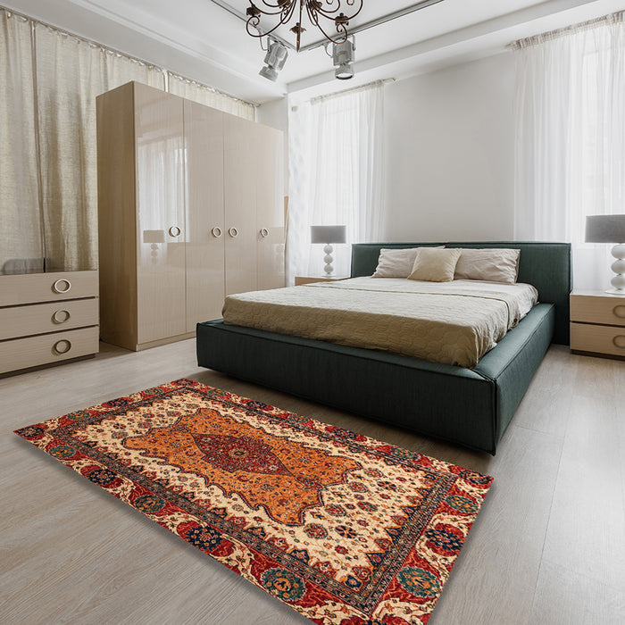 Abstract Saffron Red Modern Rug in a Bedroom, abs4184
