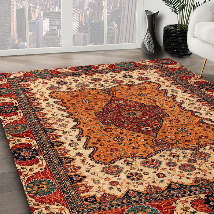 Abstract Saffron Red Modern Rug in Family Room, abs4184