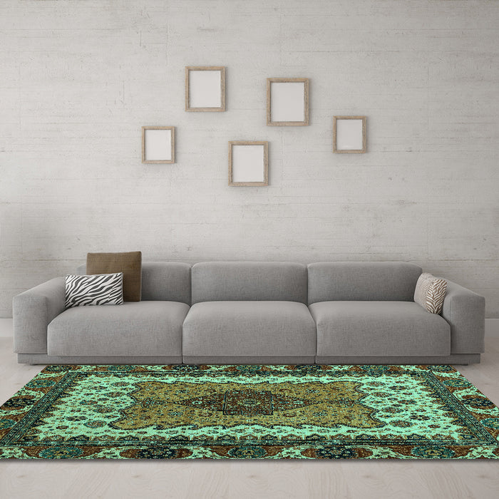 Machine Washable Abstract Turquoise Modern Area Rugs in a Living Room,, wshabs4184turq