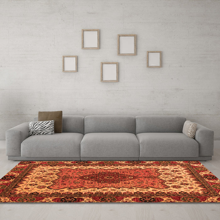 Machine Washable Abstract Orange Modern Area Rugs in a Living Room, wshabs4184org