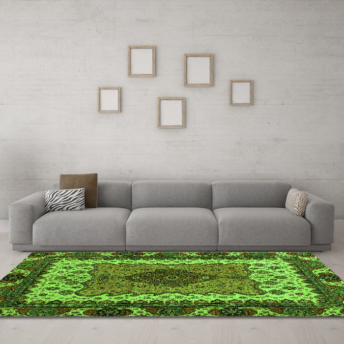 Machine Washable Abstract Green Modern Area Rugs in a Living Room,, wshabs4184grn