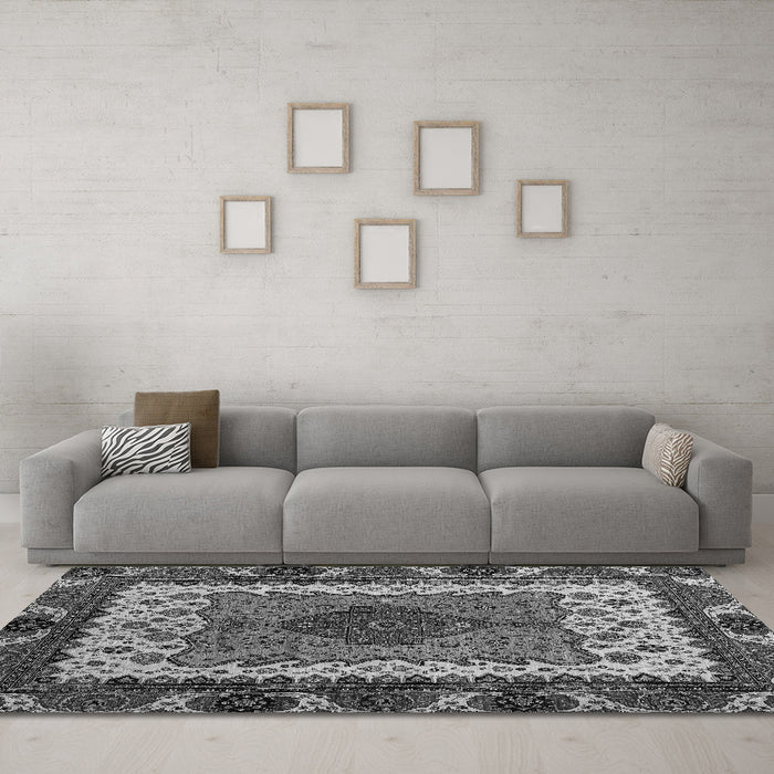 Machine Washable Abstract Gray Modern Rug in a Living Room,, wshabs4184gry