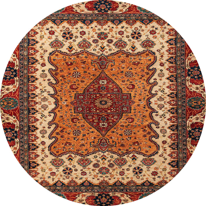 Round Abstract Saffron Red Modern Rug, abs4184