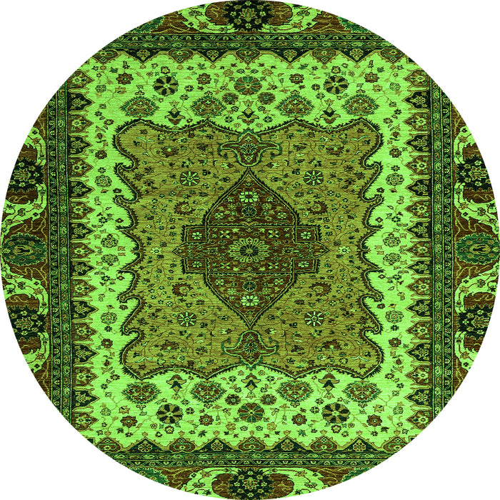 Round Machine Washable Abstract Green Modern Area Rugs, wshabs4184grn
