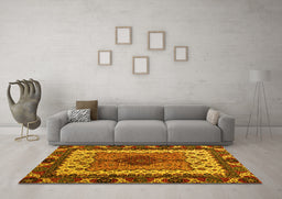 Machine Washable Abstract Yellow Modern Rug in a Living Room, wshabs4184yw
