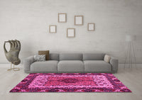 Machine Washable Abstract Pink Modern Rug, wshabs4184pnk