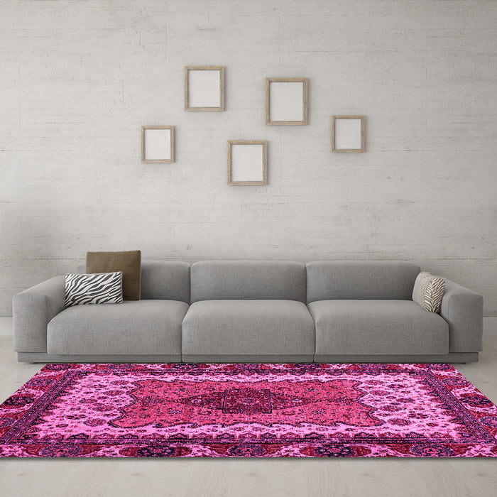 Machine Washable Abstract Pink Modern Rug in a Living Room, wshabs4184pnk