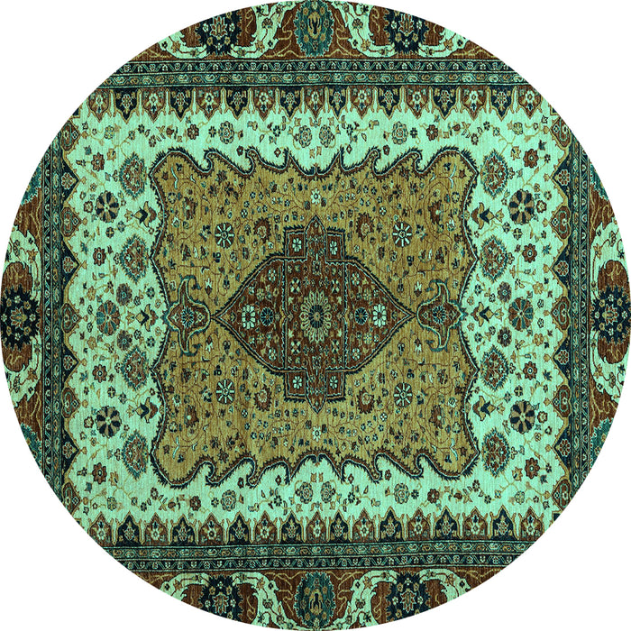 Round Machine Washable Abstract Turquoise Modern Area Rugs, wshabs4184turq