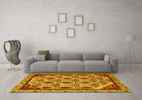 Machine Washable Abstract Yellow Modern Rug, wshabs4185yw