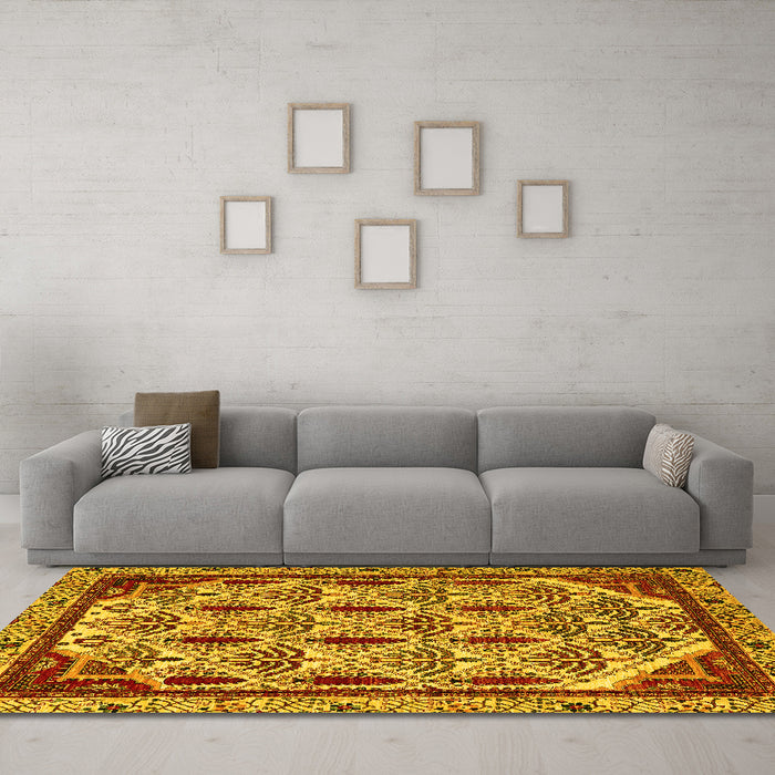 Machine Washable Abstract Yellow Modern Rug in a Living Room, wshabs4185yw