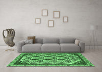 Machine Washable Abstract Emerald Green Modern Rug, wshabs4185emgrn