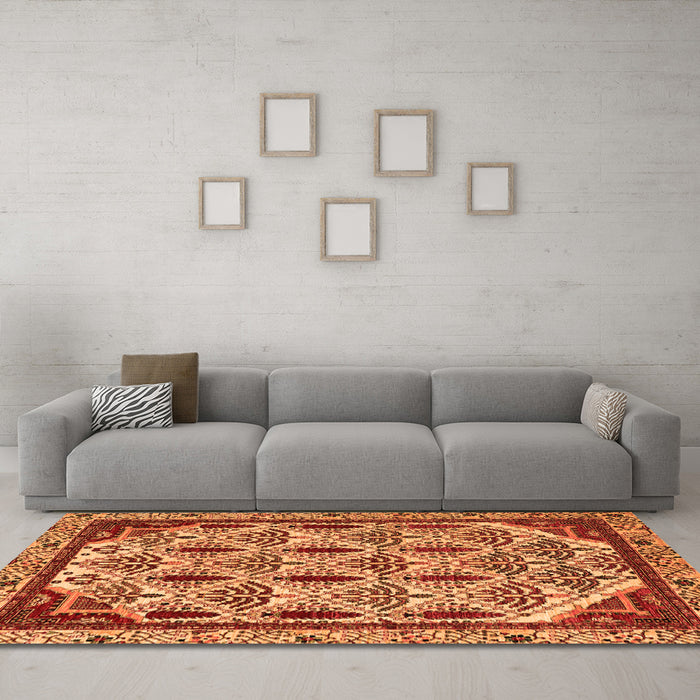 Machine Washable Abstract Orange Modern Area Rugs in a Living Room, wshabs4185org