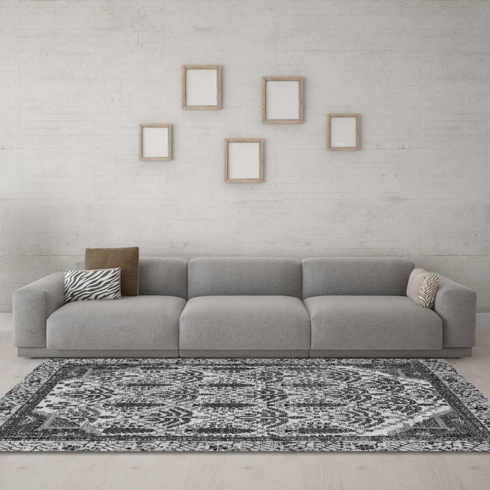 Machine Washable Abstract Gray Modern Rug in a Living Room,, wshabs4185gry