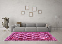 Machine Washable Abstract Pink Modern Rug, wshabs4185pnk