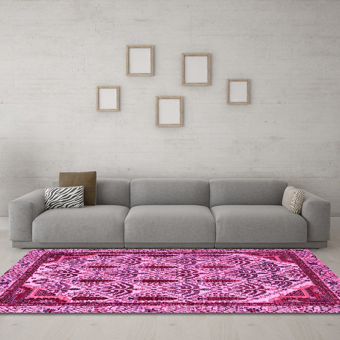 Machine Washable Abstract Pink Modern Rug in a Living Room, wshabs4185pnk