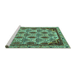Sideview of Machine Washable Abstract Turquoise Modern Area Rugs, wshabs4185turq