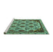 Sideview of Machine Washable Abstract Turquoise Modern Area Rugs, wshabs4185turq