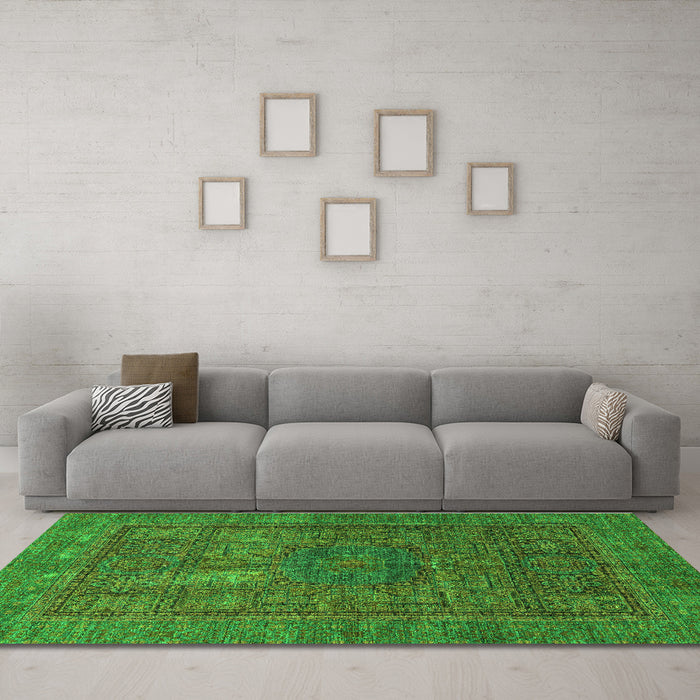 Machine Washable Abstract Green Modern Area Rugs in a Living Room,, wshabs4186grn