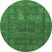 Round Machine Washable Abstract Emerald Green Modern Area Rugs, wshabs4186emgrn