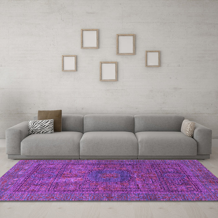 Machine Washable Abstract Purple Modern Area Rugs in a Living Room, wshabs4186pur