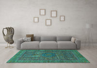 Machine Washable Abstract Turquoise Modern Rug, wshabs4186turq